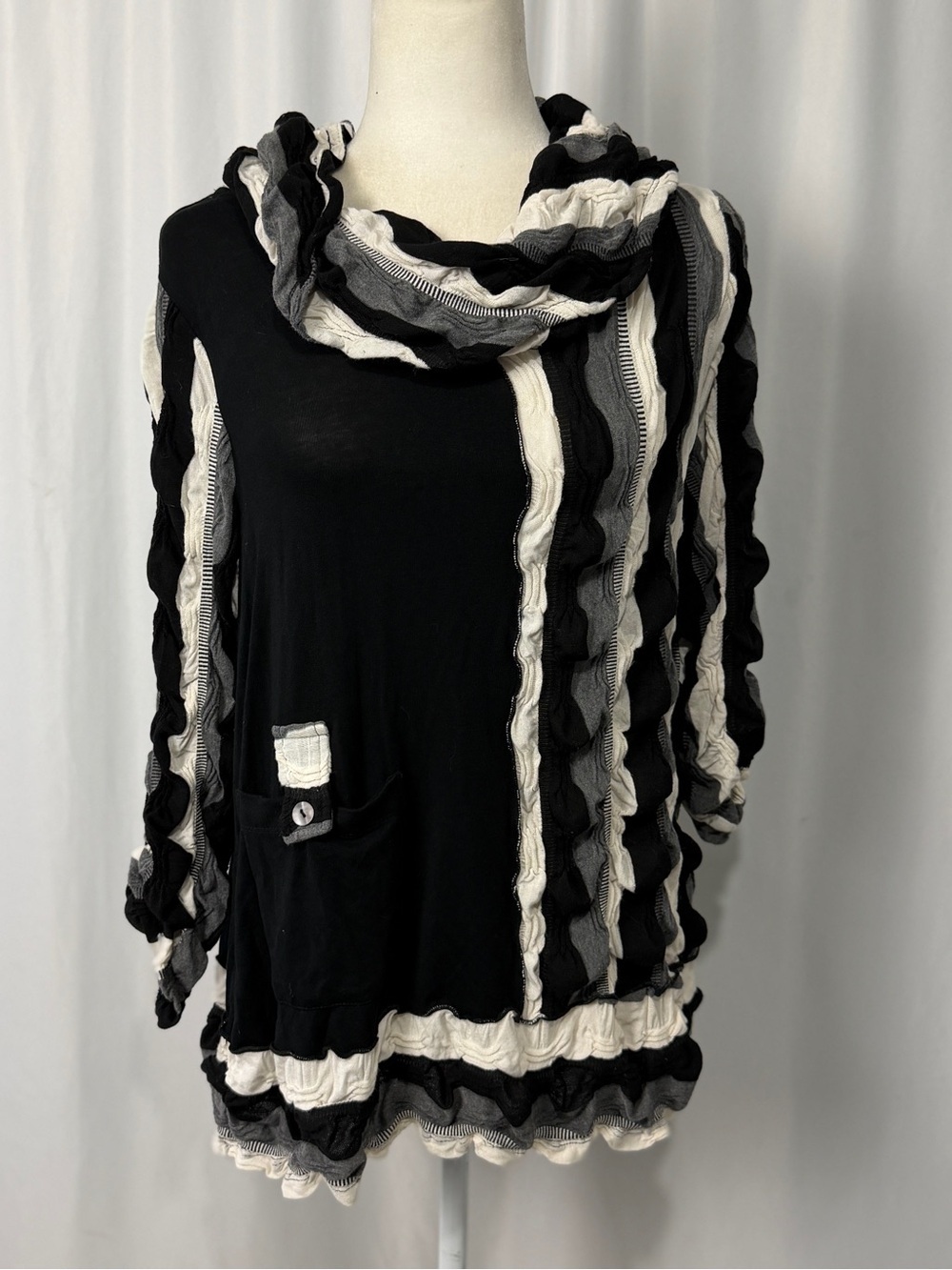 Multiples Petite Medium Lagenlook Textured Cowl Neck Tunic Top PM